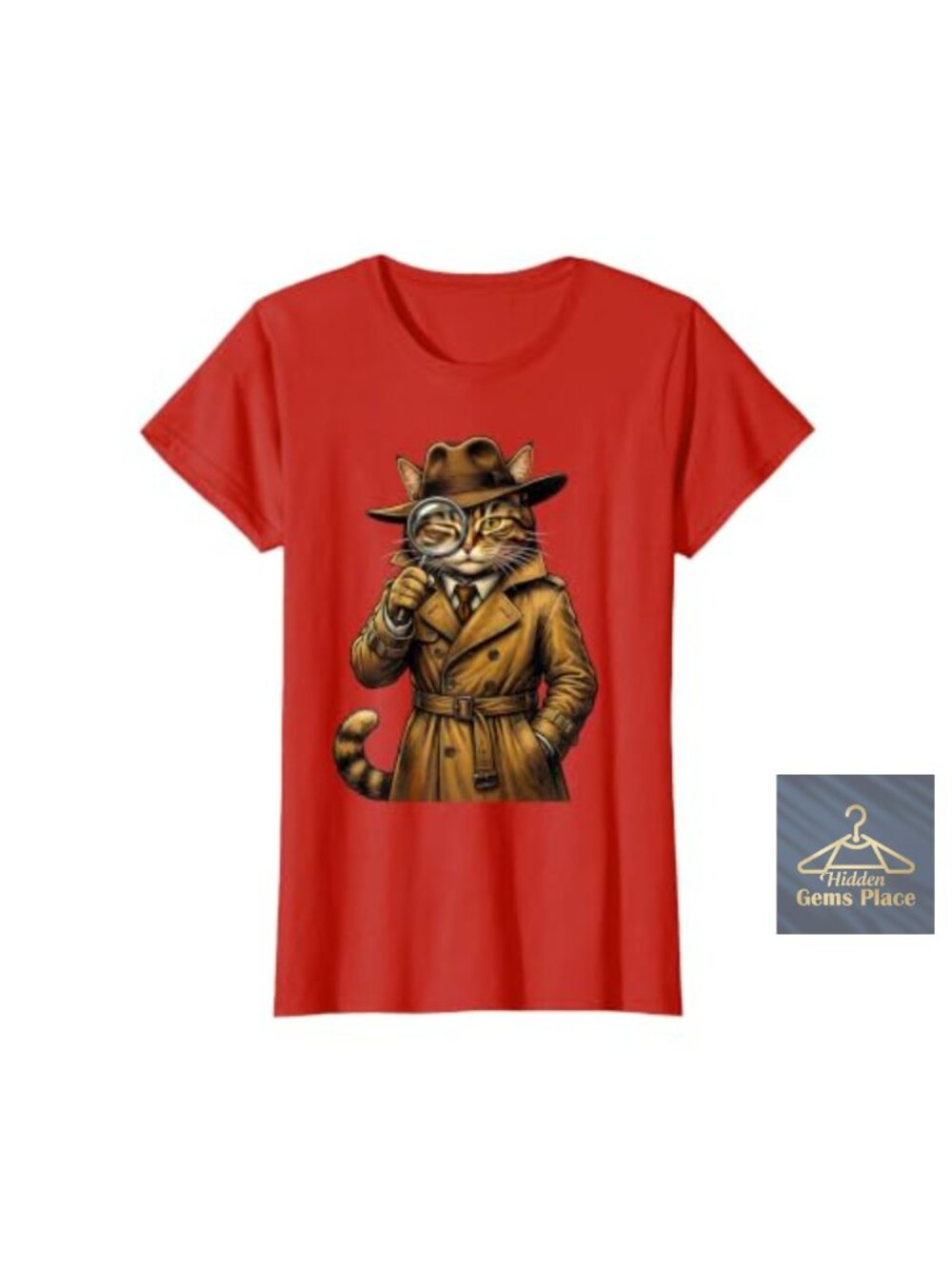 Cat Detective Noir Trench Coat Illustration Graphic Tee Cotton T-Shirt